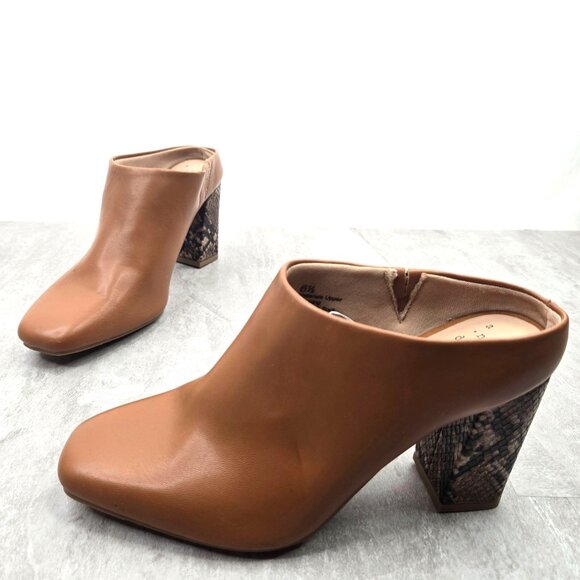 Square Toe Western Ankle Booties 6.5 Brown Block Heel Slip On Mule Shoe Boots - Picture 1 of 12